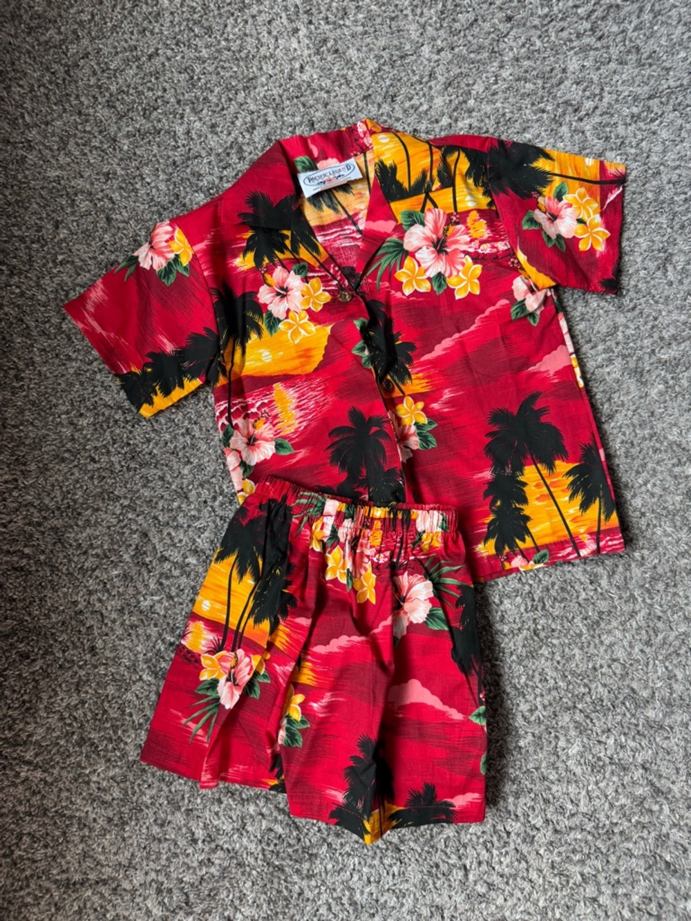 Kids Red Tropical Pajama Set with Hibiscus Print